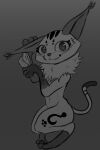  absurd_res anthro brush brushing capcom catsockjus crouching felid felyne female gradient_background grey_background greyscale grimalkyne hi_res looking_at_viewer lynian mammal monochrome monster_hunter simple_background solo touching_ear video_games 