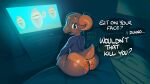  16:9 2022 anthro biped bottomwear butt clothing dialogue digital_media_(artwork) ellipsis english_text female kobold looking_at_viewer looking_back piko_(simplifypm) question_mark reptile scalie short_stack simple_background solo sqoon text thick_thighs topwear underwear wide_hips widescreen 