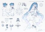  1girl ahoge arm_scrunchie asymmetrical_legwear ballerina ballet_dress ballet_slippers bare_shoulders blue_eyes blue_hair character_name commentary concept_art copyright_notice crypton_future_media dress earmuffs from_behind fur-trimmed_gloves fur_trim gloves gramophone_miku hair_ornament hatsune_miku long_hair looking_at_viewer miku_symphony_(vocaloid) miniskirt multiple_views official_art open_mouth piapro pleated_skirt reference_sheet rella see-through_dress_layer signature single_thighhigh skirt skirt_under_dress smile snowflake_print snowflakes strapless strapless_dress thighhighs twintails very_long_hair vocaloid white_background white_dress white_footwear white_gloves white_hair white_skirt white_thighhighs 