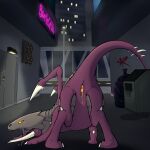 1:1 absurd_res blizzard_entertainment bodily_fluids butt city drooling female feral hi_res looking_at_viewer mechanical_monster_factory presenting presenting_hindquarters saliva shaded solo starcraft zerg zergling