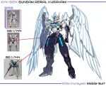  angel_wings arm_cannon character_name clenched_hands eien_project english_text full_body gundam gundam_aerial gundam_suisei_no_majo gundam_wing:_endless_waltz gunpla highres mecha michaelis_(mobile_suit) mobile_suit model_kit photo_inset pinguinkotak purple_eyes redesign reference_sheet robot science_fiction sketch standing v-fin weapon white_background white_wings wing_gundam_zero_custom wings 