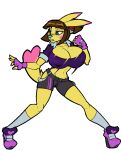 2022 animated anthro big_breasts bottomwear breasts brown_hair cleavage clothed clothing female freckles fur generation_1_pokemon gloves hair handwear hotpants jrvanesbroek nintendo nipple_outline pikachu pokemon pokemon_(species) shorts solo video_games yellow_body yellow_fur zika 