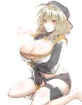  2tu3tu absurdres ahoge anis_(nikke) bad_link bare_legs black_headwear blush breast_hold breasts brown_hair cleavage_cutout clothing_cutout goddess_of_victory:_nikke highres large_breasts looking_at_viewer short_shorts shorts sitting 
