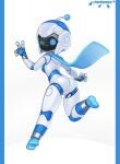  1girl ass astro_bot_(series) blue_eyes breasts full_body highres joints looking_at_viewer lordyanyu no_humans one_eye_closed robot robot_girl robot_joints scarf solo standing 
