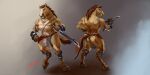  2:1 anthro balls barbell_piercing brown_anus brown_balls brown_hair brown_mane bulge clothed clothing equid equine equine_anus front_view fur genital_outline genitals grey_eyes hair hi_res holding_object holding_sword holding_weapon horse laser_(artist) male mammal mane melee_weapon muscular muscular_anthro muscular_male narrowed_eyes nipple_barbell nipple_piercing nipples penis_outline piercing rear_view shadow signature simple_background skimpy solo standing sword tan_body tan_fur teeth weapon white_loincloth 