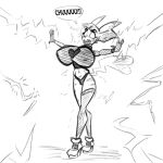  2022 anthro big_breasts breasts clothed clothing electricity empty_eyes female generation_1_pokemon jrvanesbroek monochrome nintendo pikachu pokemon pokemon_(species) simple_background solo video_games zika 