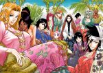  6+girls :d absurdres annoyed aqua_hair aqua_shirt barefoot black_eyes black_hair bleach blonde_hair blue_shirt blue_sky blunt_bangs braid breasts cleavage closed_mouth dark-skinned_female dark_skin day dokugamine_riruka dress floral_print hair_between_eyes highres inoue_orihime kei_dragonsheaven kuchiki_rukia kurotsuchi_nemu kusajishi_yachiru large_breasts long_sleeves looking_at_viewer matsumoto_rangiku multiple_girls nelliel_tu_odelschwanck orange_dress orange_hair orange_skirt pink_dress pink_hair ponytail print_dress red_hair sarugaki_hiyori shiba_kuukaku shihouin_yoruichi shirt short_hair single_braid sitting skirt sky smile sui-feng tier_harribel twintails unohana_retsu wide_sleeves yellow_shirt 