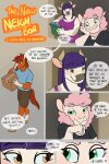  anthro blush bovid bovine caprine cattle clothed clothing comic english_text equid equine female fur group hair hi_res horse imminent_sex kevira065 male male/female mammal pink_body pink_fur plotting purple_hair sheep stylized text 