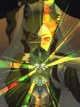  1boy 1girl 2024 black_hair black_kimono bleach bleach:_sennen_kessen-hen commentary covered_mouth dark-skinned_male dark_skin dated eyepatch facial_hair fighting_stance grey_eyes haori highres holding holding_sword holding_weapon ise_nanao japanese_clothes jinmakoto1 kimono kimono_on_shoulders kyouraku_shunsui lille_barro long_hair long_sleeves looking_at_viewer low_ponytail monster reflection shinken_hakkyouken signature spoilers straight-on stubble sword taichou_haori upper_body v-shaped_eyebrows weapon white_kimono wide_sleeves zanpakutou 