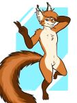  absurd_res alpha_channel blue_background blue_eyes brown_body brown_fur chest_fur fur hand_behind_head hi_res long_tail male mammal panders peace_symbol pose rodent sciurid simple_background smile snowxwx solo tree_squirrel wide_hips 
