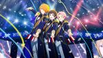  3boys ;) ahoge akizuki_ryo brown_hair confetti epaulettes fingernails flag hair_over_one_eye highres holding holding_flag idol idolmaster idolmaster_side-m kabuto_daigo long_sleeves looking_at_viewer male_focus multiple_boys official_art one_eye_closed orange_hair pants pink_hair smile stage_lights streamers teeth tsukumo_kazuki upper_teeth_only white_pants 