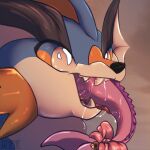 1:1 absurd_res accessory bell blue_body bodily_fluids bow_ribbon cloud digital_media_(artwork) dripping eeveelution facial_markings feral furgonomics generation_1_pokemon generation_3_pokemon head_markings hi_res hybrid looking_at_viewer male markings nintendo open_mouth paws pokemon pokemon_(species) purple_body ribbons saliva saliva_drip saliva_on_body saliva_on_tail saliva_on_tongue saliva_string shy shyryp size_difference skipper_(m4gg0t) sky solo swampert tail tail_accessory tail_bell tail_bow tail_ribbon tongue tongue_out vaporeon vore white_body