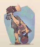2024 absurd_res african_wild_dog anonymous_artist anthro ball black_body black_fur black_hair black_nose bottomwear brown_body brown_fur canid canine claws clothed clothing fur hair heel_pad hi_res kerchief leather_ball male mammal orange_eyes padded_palms paint_(razim) paint_(recallers_of_the_lost) pawpads paws recallers_of_the_lost_pathfinder shirtless shorts shorts_only tail tan_body tan_fur toe_claws tongue tongue_out topless white_body white_fur
