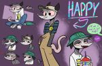  anthro baseball_cap blep bottomwear clothing converse_shoes denim denim_clothing dialogue dialogue_box didelphid drugs english_text fishing_hat fur grey_body grey_fur half-closed_eyes happy_(happyroadkill) happyroadkill hat headgear headwear hi_res jeans long_sleeve_shirt male mammal marijuana marijuana_blunt marsupial model_sheet multicolored_body multicolored_fur narrowed_eyes open_mouth open_smile overalls pants pink_body pink_sclera pink_skin shirt slushie smile solo substance_intoxication t-shirt text tongue tongue_out topwear two_tone_body two_tone_fur wide_eyed 