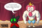  anthro cartoon_network domestic_cat duo english_text felid feline felis humanoid king_snugglemagne_xxv lion male male/male mammal mao_mao:_heroes_of_pure_heart muscular not_denko pantherine sheriff_mao_mao_mao simple_background size_difference text 