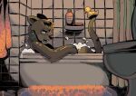 ambiguous_gender anthro balancing_object bathing bathroom bathtub bottle bubble cellphone container curtains digital_drawing_(artwork) digital_media_(artwork) electronics eyebrows head_tuft hi_res holding_with_tail inside luckymuttz mammal mustelid nude_anthro open_mouth otter partially_submerged phone phone_call reclining rubber_duck rug soap solo suds tail thick_eyebrows tile tile_wall toilet towel tuft wall_(structure) wet whiskers