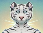  2022 ambiguous_gender anthro black_stripes blue_eyes digital_media_(artwork) eyebrows eyelashes felid fur looking_at_viewer mammal orange pantherine pink_nose smile smileeeeeee solo striped_body striped_fur stripes tiger white_body white_fur 