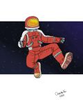 anthro armor astronaut astronaut_helmet astronaut_suit bartek22 blue_eyes canid canine cosmic_background cosmos floating full_body_suit fur headgear helmet hi_res looking_forward male mammal solo space space_helmet spacesuit star white_body white_fur