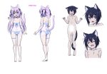  1boy 1girl absurdres animal_ear_fluff animal_ears anime_coloring ass babydoll black_hair blue_babydoll blue_eyes blue_panties blur_censor blush boku_no_risou_no_isekai_seikatsu breasts brown_eyes cat_boy cat_ears cat_girl cat_tail censored color_guide completely_nude full_body highres long_hair looking_at_viewer misia_(ichiri) multiple_expressions multiple_views navel nipples norun_(ichiri) nude one_breast_out panties pink_hair reference_sheet sazaki_ichiri single_off_shoulder sleepwear small_breasts standing tail tail_raised thigh_strap turnaround two_side_up underwear white_background 