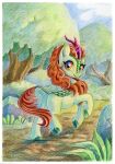  2022 asian_mythology autumn_blaze_(mlp) butt chinese_mythology colored_pencil_(artwork) east_asian_mythology female feral forest friendship_is_magic fur hair hasbro hi_res horn kirin looking_at_viewer looking_back looking_back_at_viewer mammal maytee my_little_pony mythology orange_eyes orange_hair orange_tail plant quadruped rock smile smiling_at_viewer solo tan_body tan_fur traditional_media_(artwork) tree 