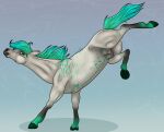  2022 amber_eyes bucking digital_media_(artwork) equid equine fangs female feral gayletrotter hair hooves horse kelpie looking_at_viewer looking_back mammal multicolored_body multicolored_hair nipples raised_tail simple_background solo teats teeth two_tone_hair two_tone_tail udders unndis_(skuggamul) 