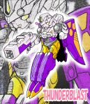  1girl butto_(pixiv73125) character_name decepticon deformed gun heart holding holding_gun holding_weapon looking_at_viewer mecha missile_pod one_eye_closed robot science_fiction smile solo thumbs_up thunderblast transformers transformers_cybertron weapon yellow_eyes zoom_layer 