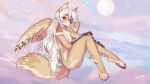  4_toes amber_eyes anthro areola breasts canid canine dragonfu eyebrows eyelashes feathered_wings feathers feet female hair hi_res hybrid looking_at_viewer mammal nipples nude solo toes white_hair wings 