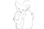  anon anthro clothing domestic_cat duo eloisa eloisanon embrace felid feline felis female happy hug human human_on_anthro interspecies male male/female mammal monochrome simple_background sketch smile white_background 