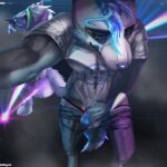 animal_genitalia animal_penis anthro balls bodily_fluids bottomwear canid canine canine_genitalia canine_penis canis clothed clothing digital_media_(artwork) duo erection female five_nights_at_freddy&#039;s five_nights_at_freddy&#039;s:_security_breach fur genitals hair hi_res knot makeup male male/female mammal milajanh muscular nightclub pants partially_clothed penis public roxanne_wolf scottgames selfie squatting_position steel_wool_studios tail underwear wolf