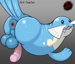 animal_genitalia anus backsack balls big_anus big_balls big_butt big_penis blue_body butt darkened_genitalia digital_media_(artwork) erection feral gaping gaping_anus generation_3_pokemon genitals hi_res looking_at_viewer looking_back male mammal marine nintendo on_model open_mouth penis pinniped pokemon pokemon_(species) presenting puffy_anus rapistwerewolf rear_view sealeo simple_background smile solo tail