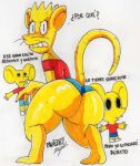  2017 abstract_background alternate_species anthro artist_name bart_simpson big_butt black_pupils blonde_hair blush bottom_heavy bottomwear bubble_butt butt clothed clothing crossgender dialogue digital_drawing_(artwork) digital_media_(artwork) eyelashes fingers fur furrification girly hair hi_res long_tail looking_at_viewer looking_back male mammal murid murine off_shoulder parasitedeath pupils rat rodent short_hair shorts signature simple_background simple_eyes solo spanish_text spiky_hair talking_to_viewer text the_simpsons thick_thighs translation_check translation_request whiskers white_background wide_hips yellow_body yellow_fur 