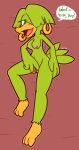  2022 3_toes 4_fingers anthro avian beak bird blue_eyes breasts canary dialogue ear_piercing ear_ring english_text feathers feet female finch fingers genitals green_body green_feathers green_hair hair hair_over_eye hand_on_hip hi_res lying medium_breasts nipples nude on_back one_eye_obstructed oscine passerine piercing pink_nipples presenting presenting_pussy pussy ring_piercing sega solo sonic_the_comic sonic_the_hedgehog_(comics) sonic_the_hedgehog_(series) speech_bubble spread_pussy spreading tail_feathers tekno_the_canary text toes ultilix yellow_beak 