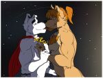  alien anthro canid canine canis cape clothing dc_comics domestic_dog duo hair hi_res kissing krypto krypto_the_superdog kryptonian legion_of_super-heroes lightning_lad male male/male mammal nipples simple_background smile space star sylvanedadeer tongue tongue_out 