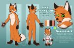  anthro blood blood_in_mouth bodily_fluids canid canine chibi darkstar_x duo fox front_view fur hair headshot jake_darkstar male male/male mammal model_sheet orange_body orange_fur rear_view stardustfoxart 