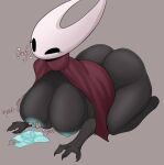  &lt;3 3_fingers anthro arthropod bent_over big_breasts big_butt blue_milk blue_nipples bodily_fluids breast_milking breast_squish breasts butt cloak clothing eyelashes female fingers hollow_eyes hollow_knight hornet_(hollow_knight) insect lactating milk nipples red_cloak squish team_cherry video_games 