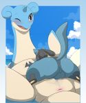  2022 absurd_res anthro anthro_on_feral anus balls bestiality blue_body blush butt duo female feral generation_1_pokemon generation_4_pokemon genitals hi_res lapras larger_female lucario male male/female nintendo one_eye_closed penetration penile penile_penetration penis_in_pussy pokemon pokemon_(species) sex size_difference smaller_male vaginal vaginal_penetration video_games winick-lim wink 