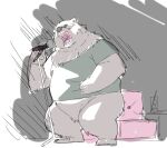  2022 anthro clothing eyes_closed hi_res inunoshippo kemono male mammal microphone overweight overweight_male shirt singing solo topwear ursid 
