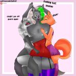  1:1 absurd_res animatronic anthro big_breasts bottomwear breasts canid canine canis clothing demon diane_foxington dreamworks dress english_text female female/female five_nights_at_freddy&#039;s five_nights_at_freddy&#039;s:_security_breach fox fur glistening glistening_body grey_body grey_fur group helluva_boss hi_res imminent_sex in_heat kissing legwear liafurr lingerie loona_(helluva_boss) machine makeup mammal microskirt miniskirt nipples oiled panties piercing profanity robot roxanne_wolf_(fnaf) scottgames skirt stockings text the_bad_guys thick_thighs trio underwear undressing url video_games wolf 