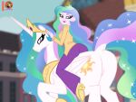  4:3 bat_pony bestiality breasts butt clothed clothing cutie_mark duo equestria_girls equid equine female female/female feral friendship_is_magic hasbro hi_res horn human human_on_feral interspecies looking_at_viewer mammal moon_pearl my_little_pony princess_celestia_(mlp) principal_celestia_(eg) succubi_samus winged_unicorn wings 