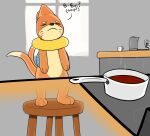  ambiguous_gender ashisprey buizel container cup dialogue exhausted food furniture generation_4_pokemon hi_res kitchen nintendo pokemon pokemon_(species) solo soup stool stove_burner tea_bag tea_cup tired_eyes video_games 