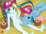  4:3 animal_genitalia animal_pussy bat_pony beach beverage breasts butt clothing coconut coconut_drink drupe_(fruit) duo equestria_girls equid equine equine_anus equine_pussy female female/female feral flat_chested food friendship_is_magic fruit genitals gesture hasbro hat headgear headwear hi_res human looking_at_viewer mammal moon_pearl my_little_pony nipples nude pegasus plant pussy rainbow_dash_mlp seaside succubi_samus swimwear v_sign wings 