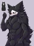  ambiguous_gender anged) anthro black_body black_eyes black_fur blush canid canine canis changed_(video_game) crotch crotch_tuft fluffy fur glowing glowing_eyes humanoid latex male mammal mask muscular puro_(changed) skull_mask solo tuft wolf 