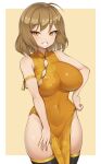  ajidot anis_(nikke) breasts china_dress chinese_clothes covered_nipples dress goddess_of_victory:_nikke highres large_breasts looking_at_viewer navel smile thighhighs yellow_eyes 
