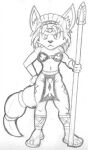  alien anthro biped canid canine clothing female footwear fox frown graphite_(artwork) krystal low_res mammal monochrome nintendo pencil_(artwork) reddragonkan sandals scowl skimpy_bikini solo staff star_fox star_fox_adventures traditional_media_(artwork) video_games 