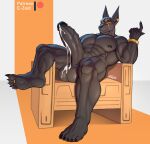  abs absurd_res amber_eyes anthro anubian_jackal anubis balls beckoning biceps big_balls big_penis black_body black_fur black_sclera bodily_fluids canid canine canis chair claws cum cum_on_penis deity digit_ring e-zoid ear_piercing ear_ring egyptian egyptian_mythology erection feet fur furniture genital_fluids genitals gesture gold_(metal) gold_jewelry hi_res huge_penis humanoid_feet humanoid_genitalia humanoid_penis jackal jewelry male mammal middle_eastern_mythology muscular muscular_anthro muscular_male mythology nipples nude pecs penis piercing ring ring_piercing solo throne toe_ring toes vein veiny_penis 