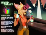  2022 advertisement alcohol alexis_(sleeps-darkly) anthro bandicoot beverage blonde_hair breasts cheek_tuft clothed clothing digital_media_(artwork) ear_piercing english_text eyewear facial_tuft female fictional_product fur goggles hair hi_res mammal marsupial multicolored_body multicolored_hair piercing red_eyewear red_goggles sleeps-darkly_(artist) smile solo text topwear tuft two_tone_body two_tone_hair 