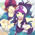  baseball_cap black_(pokemon) blue_eyes blush breast_grab breasts brown_eyes brown_hair grabbing groping hat long_hair mijumaru open_mouth oshawott peace pokabu pokemon pokemon_(game) pokemon_black_and_white pokemon_bw ponytail short_hair touko_(pokemon) touya_(pokemon) tsutaaja v vest white_(pokemon) 