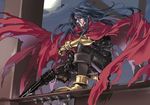  1boy bat belt black_hair brunette cape cerberus final_fantasy final_fantasy_vii full_moon gauntlet gauntlets gun long_hair moon red_cape red_eyes sabatons vincent_valentine weapon yonesuke 