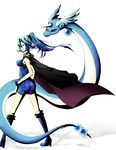  ass blue_hair body_suit bodysuit boots cape dragonair gym_leader head_wings highres horn ibuki_(pokemon) pokemon ponytail 
