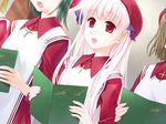  4girls amanatsu game_cg ginta hat indoors misonogi_sakurako multiple_girls pink_hair red_eyes school_uniform singing 